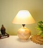 Beige Shade With Natural Color Wooden Matka Handmade Table Lamp