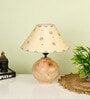 Beige Handpainted Shade With Natural Color Wooden Matka Handmade Table Lamp