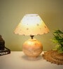 Beige Handpainted Shade With Natural Color Wooden Matka Handmade Table Lamp