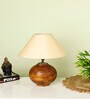 Beige Shade With Brown Wooden Matka Handmade Table Lamp