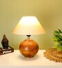 Beige Shade With Brown Wooden Matka Handmade Table Lamp