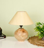 Beige Shade With Natural Color Wooden Matka Handmade Table Lamp