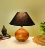 Black Shade With Brown Wooden Matka Handmade Table Lamp