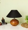 Black Shade With Brown Wooden Matka Handmade Table Lamp