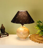 Black Handpainted Shade With Natural Color Wooden Matka Handmade Table Lamp