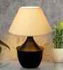 Matt Black Metal Modern Lamp with Fabric Shade, Simple Side Lamp, Black Tulip, Off-White Shade