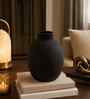 Matte Black Artisan Bulbous Flower Vase for Home Decor, Iron, Modern Minimalist Tabletop Design