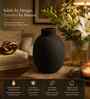 Matte Black Artisan Bulbous Flower Vase for Home Decor, Iron, Modern Minimalist Tabletop Design