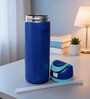 Blue Matte Finish Stainless Steel Water Bottle with Flip Top Lid, 750 ml