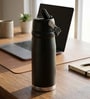 Matte Stainless Steel Black Sports Vacuum Insulated Bottle with Handle Loop