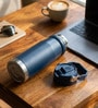 Matte Stainless Steel Blue Sports Vacuum Insulated Bottle with Handle Loop