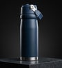 Matte Stainless Steel Blue Sports Vacuum Insulated Bottle with Handle Loop