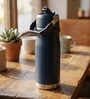 Matte Stainless Steel Blue Sports Vacuum Insulated Bottle with Handle Loop