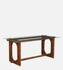 Mauren Mango Wood 6 Seater Dining Table With Glass Top In Mahogany Finish