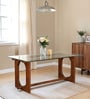 Mauren Mango Wood 6 Seater Dining Table With Glass Top In Mahogany Finish