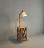 Maurice Wooden Shelf Floor Lamp with Wooden Shade & Brown Base