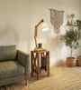 Maurice Wooden Shelf Floor Lamp with Wooden Shade & Brown Base
