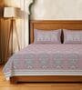 Mauve Floral 300 TC Cotton King Sized Bedsheet with 2 Pillow Covers