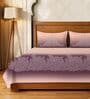 Mauve Floral 300 TC Cotton King Sized Bedsheet with 2 Pillow Covers