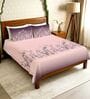 Mauve Floral 300 TC Cotton King Sized Fitted Bedsheet with 2 Pillow Covers