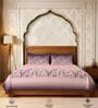 Mauve Floral 300 TC Cotton King Sized Fitted Bedsheet with 2 Pillow Covers