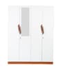 Maya 4 Door Wardrobe With Locker In Teak And White Finish With Mirror & Drawer
