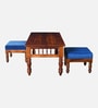 Mayur Sheesham Wood Nesting Coffee Table Set in Honey Oak Finish With Cushioned Stools