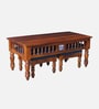 Mayur Sheesham Wood Nesting Coffee Table Set in Honey Oak Finish With Cushioned Stools