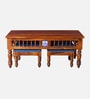 Mayur Sheesham Wood Nesting Coffee Table Set in Honey Oak Finish With Cushioned Stools
