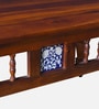 Mayur Sheesham Wood Nesting Coffee Table Set in Honey Oak Finish With Cushioned Stools