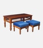 Mayur Sheesham Wood Nesting Coffee Table Set in Honey Oak Finish With Cushioned Stools