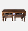Mayur Sheesham Wood Nesting Coffee Table Set in Provincial Teak Finish With Cushioned Stools
