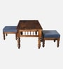 Mayur Sheesham Wood Nesting Coffee Table Set in Provincial Teak Finish With Cushioned Stools