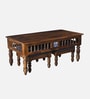 Mayur Sheesham Wood Nesting Coffee Table Set in Provincial Teak Finish With Cushioned Stools