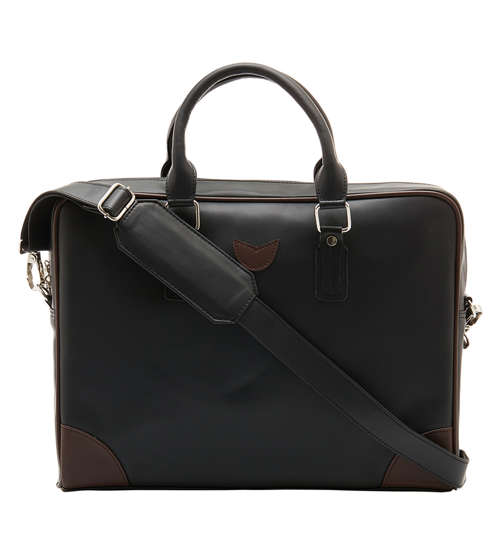 Buy Mboss Black & Brown Faux Leather Laptop Bag ,8.8 Litres Online