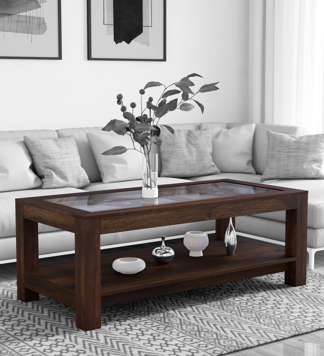 Buy Mckaine Solid Wood Coffee Table With Glass Top In Provincial Teak Finish Woodsworth By Pepperfry Online Contemporary Rectangular Coffee Tables Tables Furniture Pepperfry Product