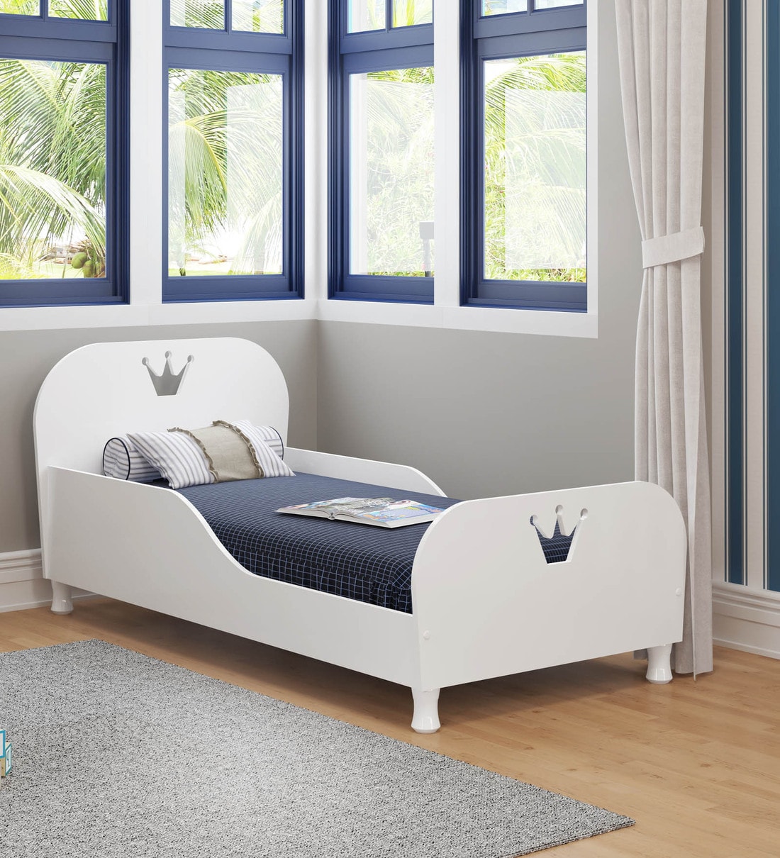 Buy McTino Single Bed in Satin White Finish by Mollycoddle Online