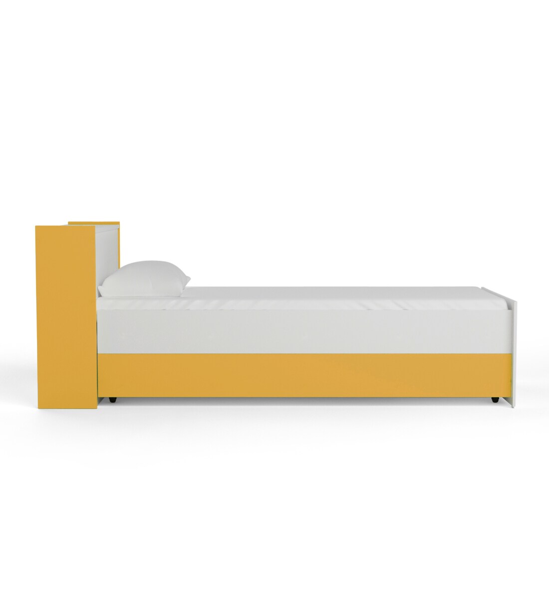 Buy McZoe Trundle Bed with Headboard Storage in White & Yellow Finish Mollycoddle by Pepperfry
