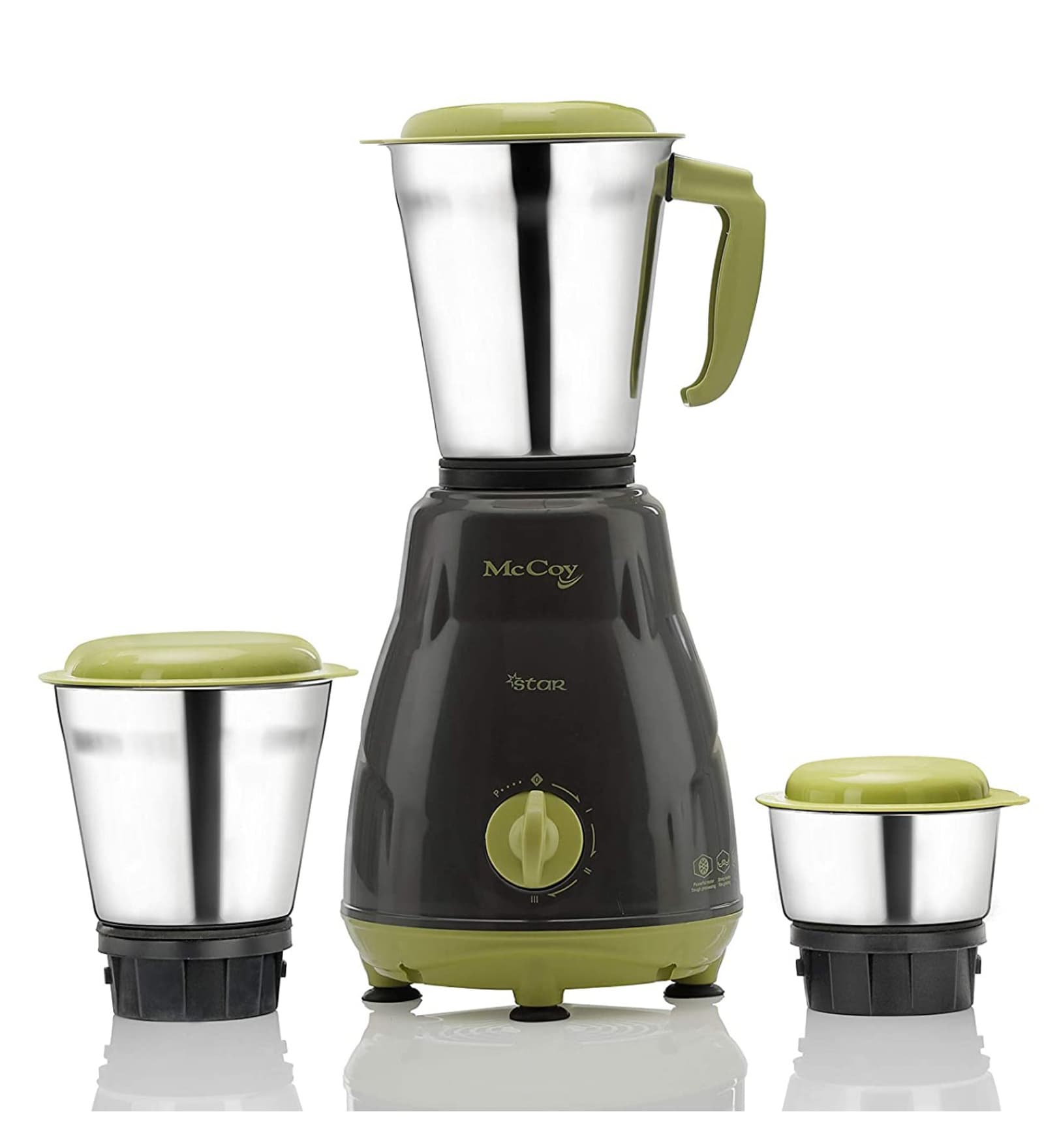 McCoy Star 500 W Mixer Grinder with 3 Jars (Grey & Green)