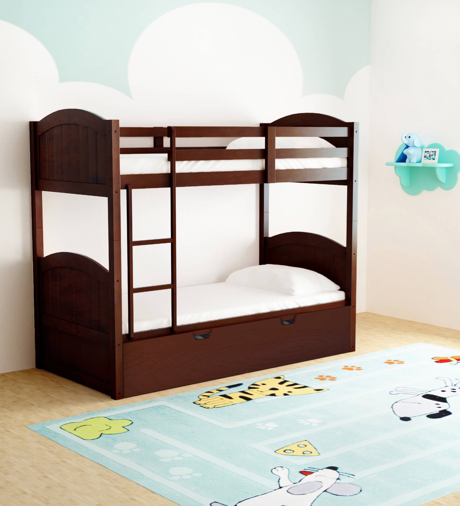 Buy McXander Bunk Bed with Pull Out Bed in Walnut Finish Mollycoddle