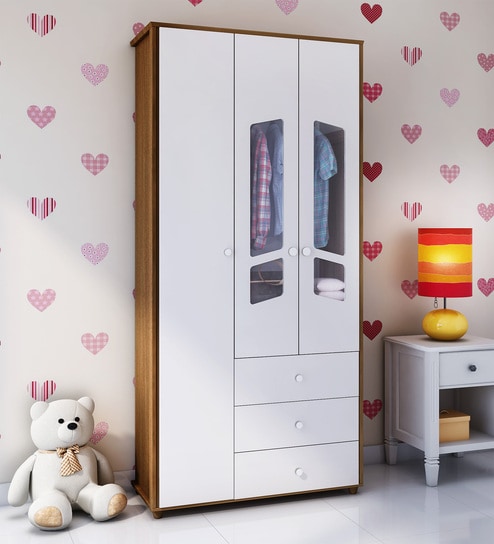 Buy Mcella Three Door Wardrobe With Three Drawers In Fendi White