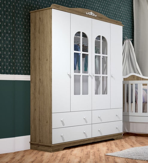 Buy Mcroyale Four Door Wardrobe In Almond White Finish By