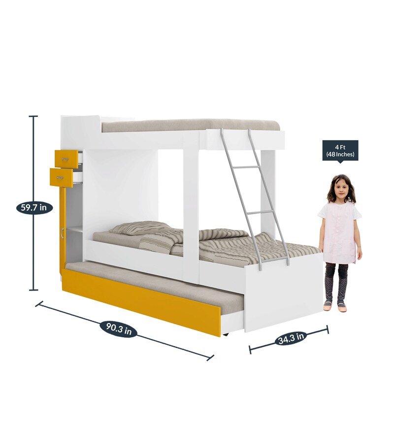 Buy McHannah Storage Bunk Bed with Trundle in Yellow & White Finish by