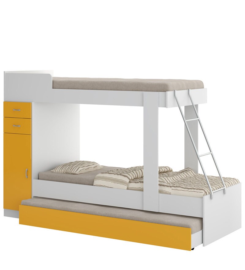 Buy McHannah Storage Bunk Bed with Trundle in Yellow & White Finish by