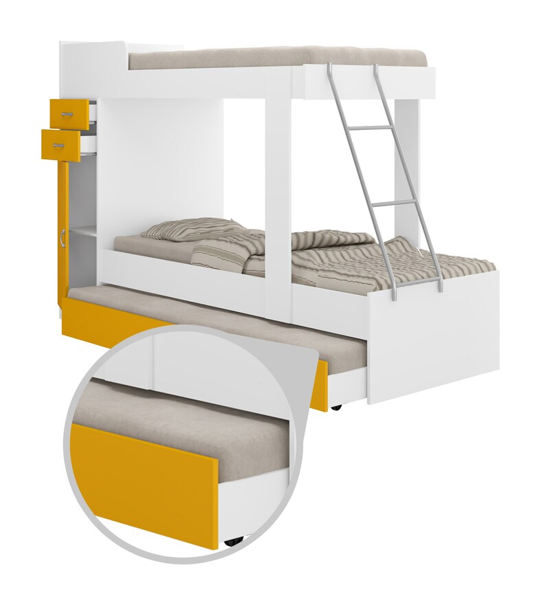 Buy McHannah Storage Bunk Bed with Trundle in Yellow & White Finish by