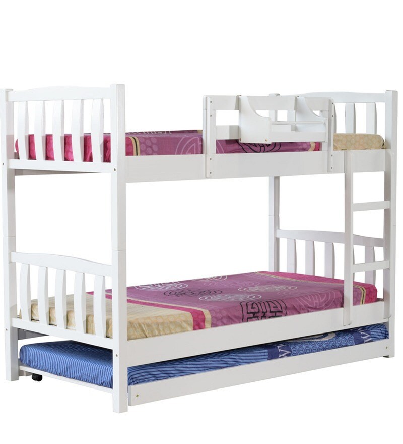 Buy McLogan Bunk Bed with Pull Out in White Finish on Rent Online