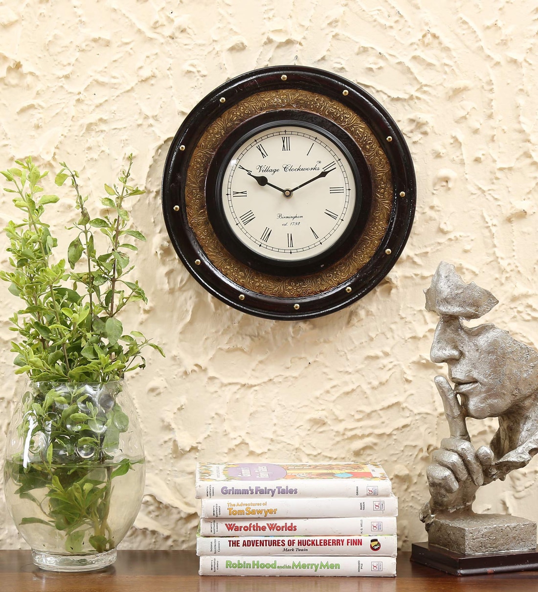 Buy Brass Engineered Wood Analog Wall Clock by Godeccor at 64 OFF by