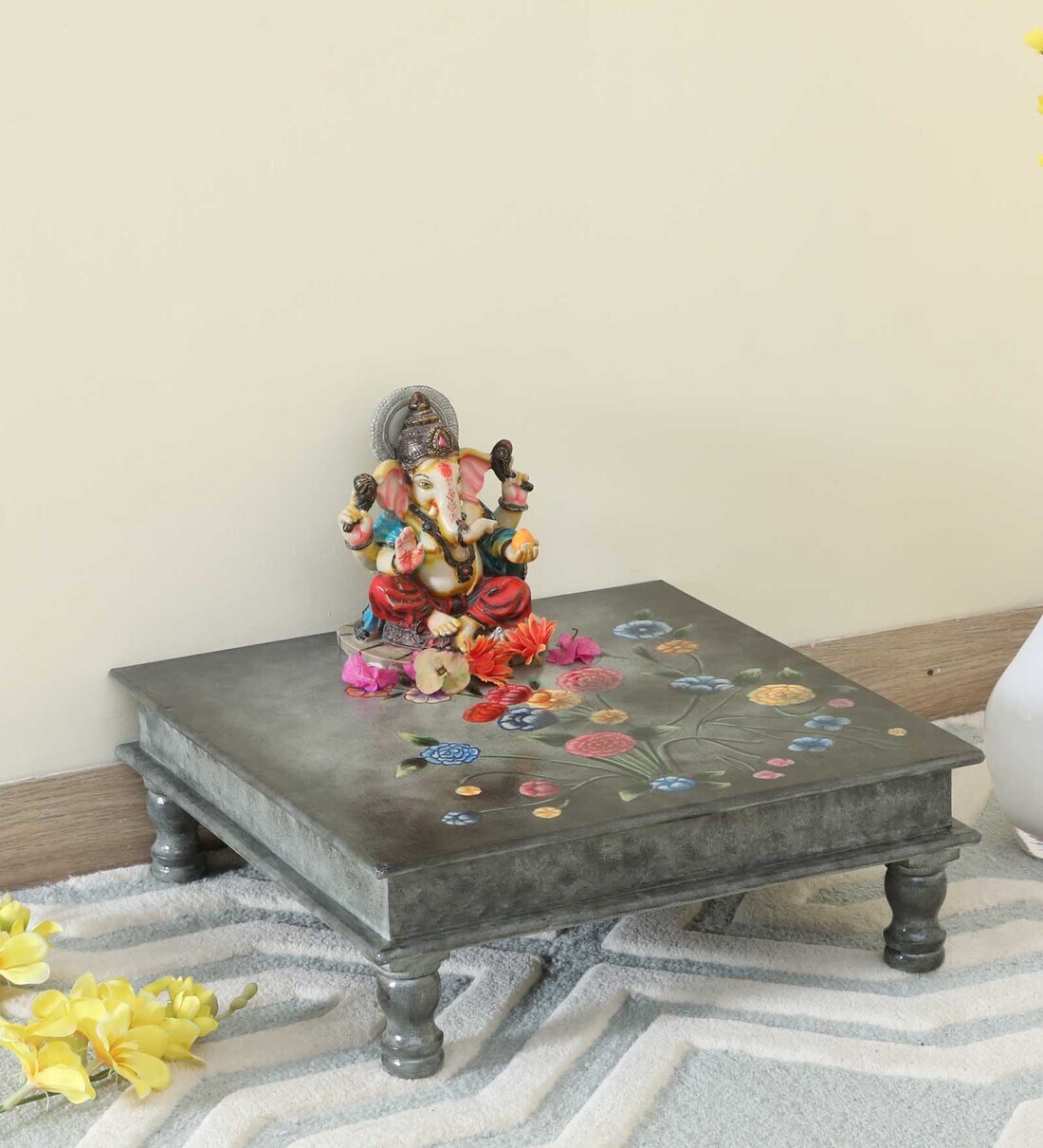 Buy MDF & Mango Wood Grey Shade Handpainted Chowki at 17 OFF by Ujjwal