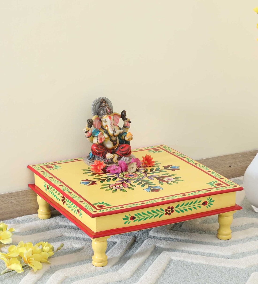 Buy MDF And Mango Wood Yellow Handpainted Chowki at 17 OFF by Ujjwal