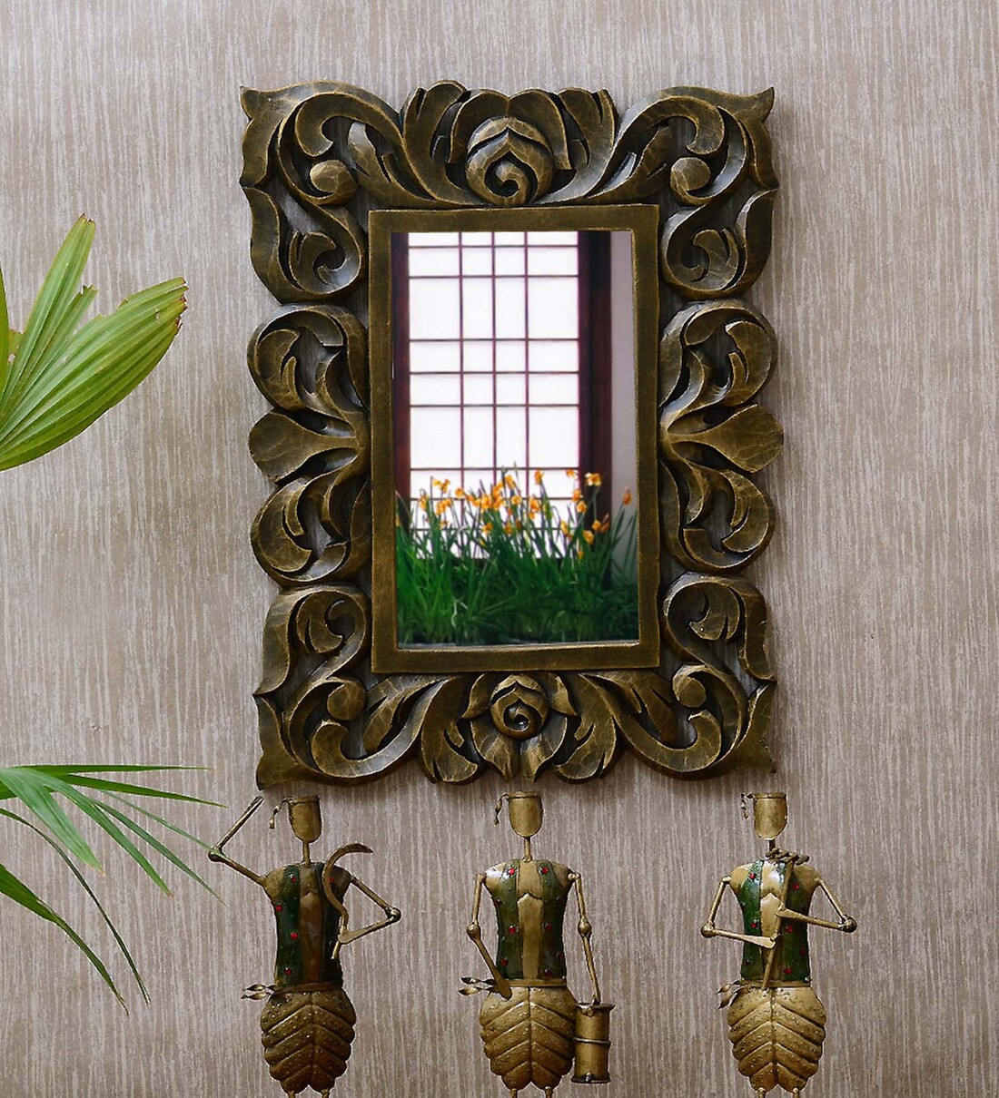 Buy Mdf 17 X 22 Inch Hand Painted Framed Rectangle Mirror By Craft Tree Online Decorative Mirrors Wall Accents Home Decor Pepperfry Product